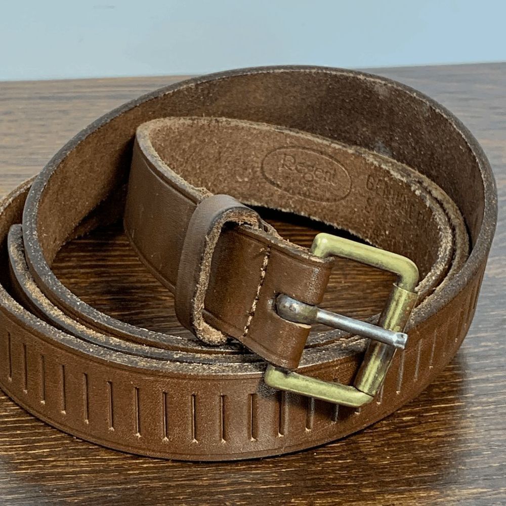 Regent Men's Genuine English Saddle Brown Leather Buckle Gold Hardware 38-42''